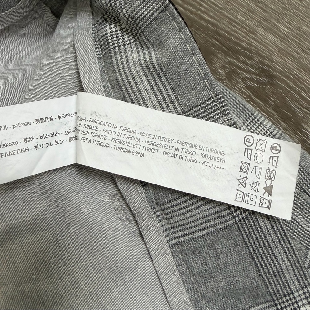 ZARA ELASTIC WAISTBAND FLAT FRONT TAPERED PLAID TROUSER PANTS GREY MEDIUM - Picture 6 of 13